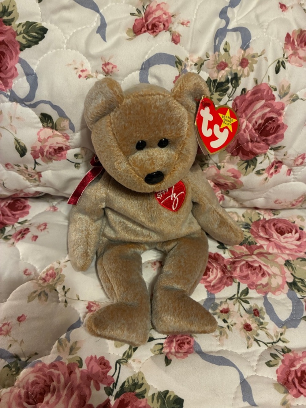 Ty Plush Bear in Light Brown with Red Heart Tag